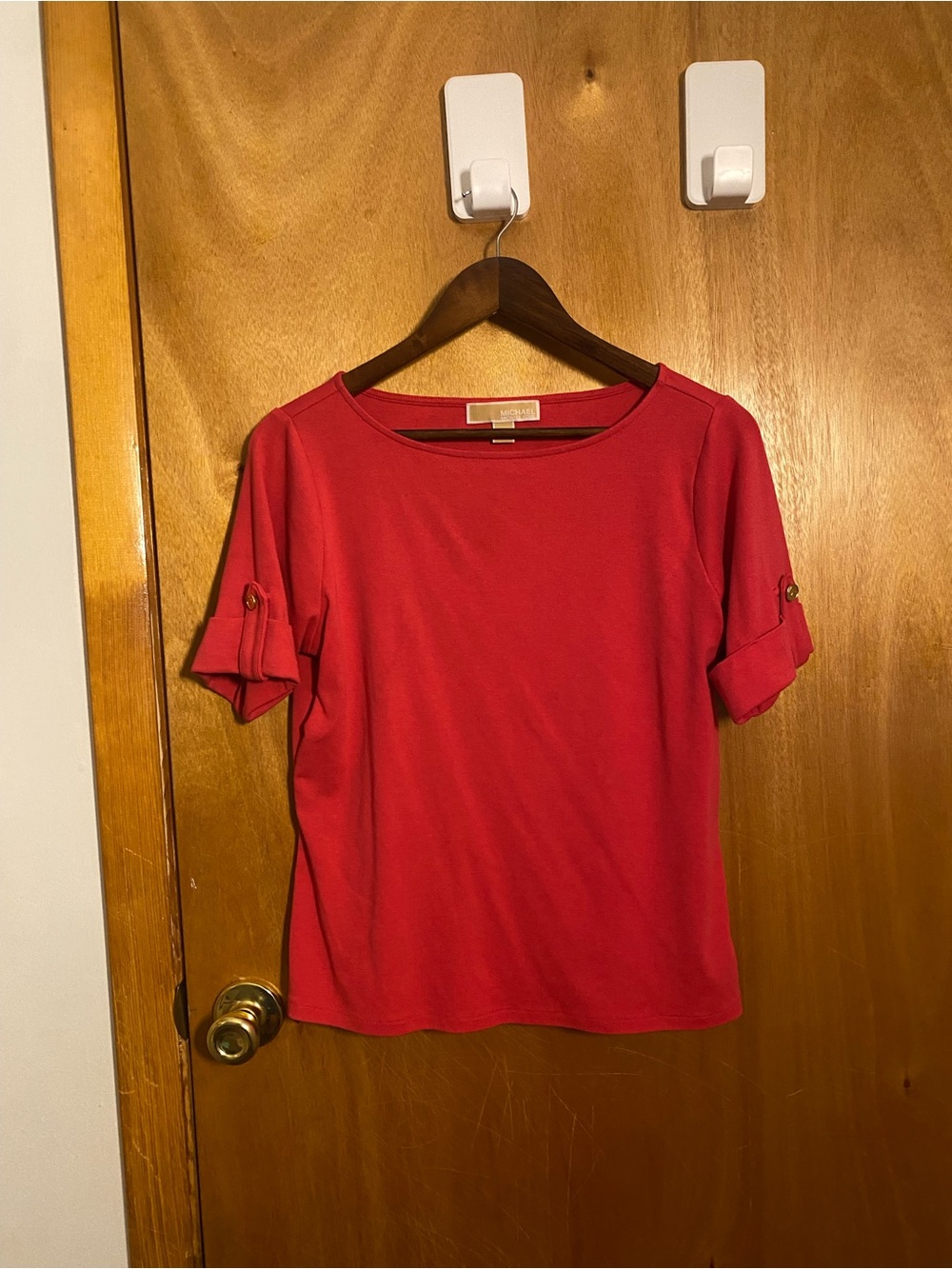 Michael Kors pink Short-Sleeve Top with Button-Tab Sleeves